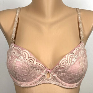 Vintage New Y2K 2003 Victoria's Secret Bra 34C Beige Pink Lace Coquette 164246